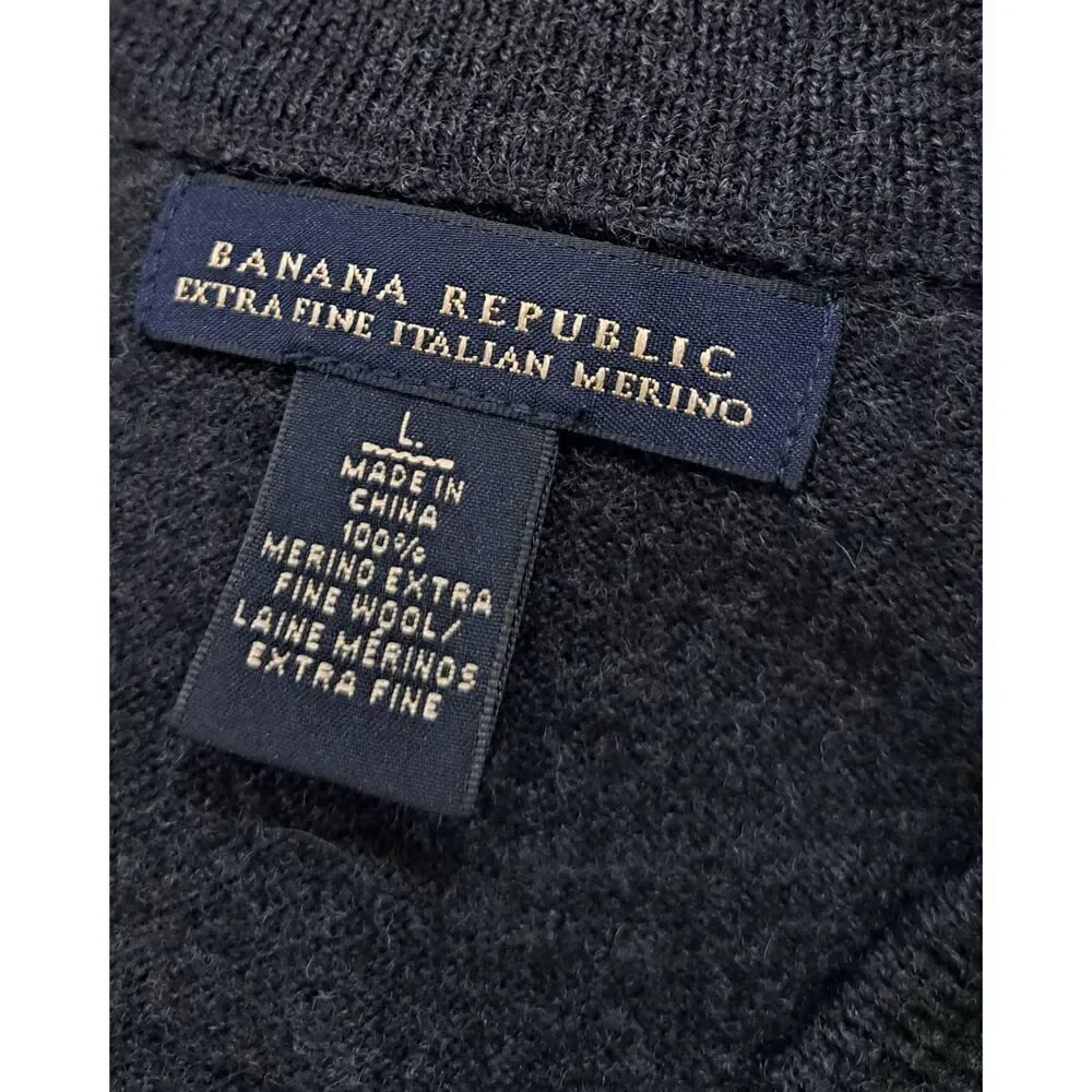 Banana republic mens large sweater argyle gray brown fine wool patch elbow